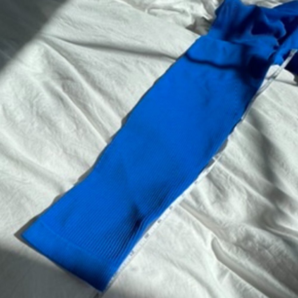 Blue Ribbed Leggings - Picture 6 of 6
